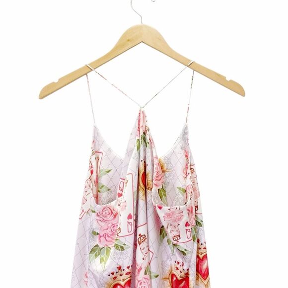 Bella Descanso Queen of Hearts Slip Dress Size Medium Pink Satin Chemise Nightie - Picture 6 of 11